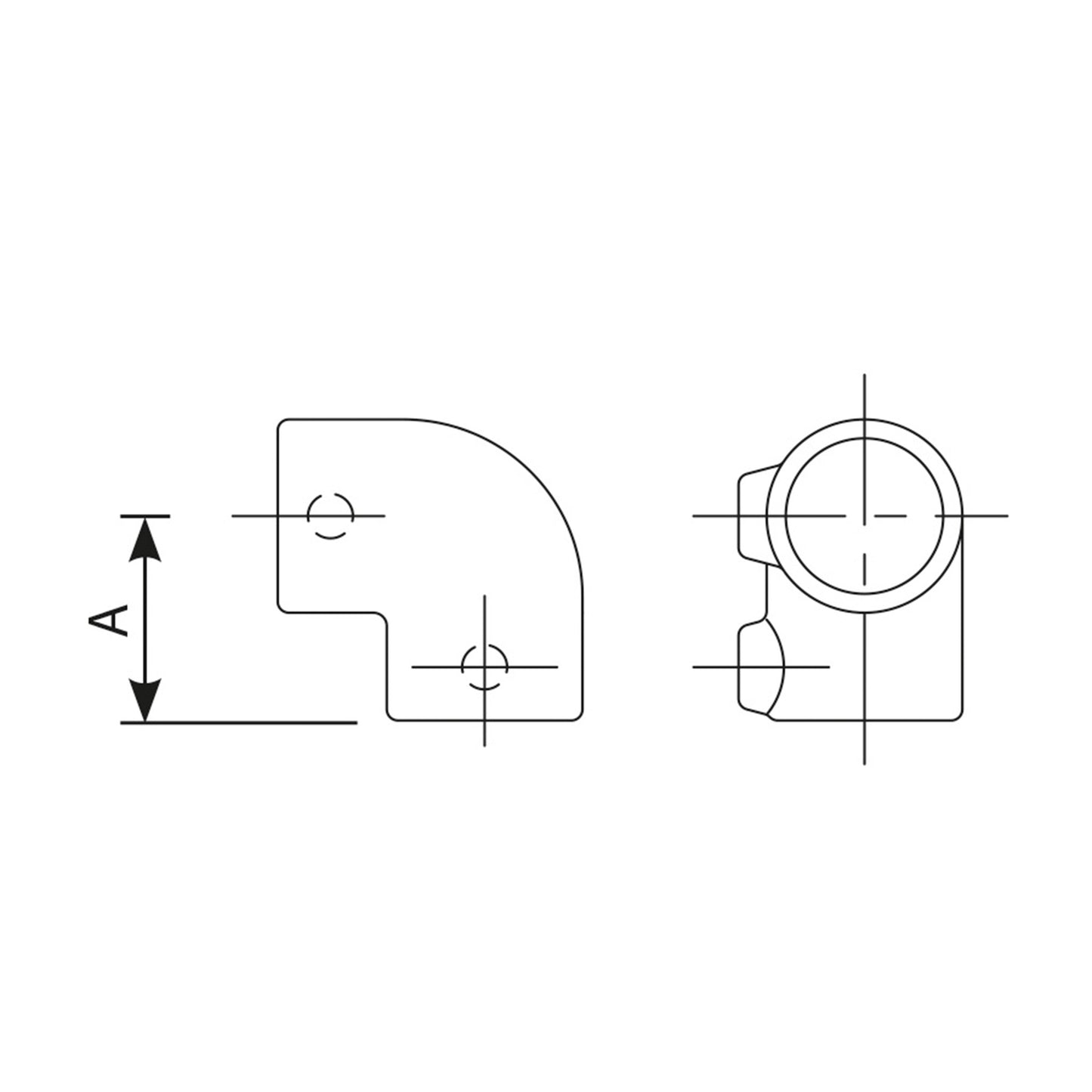 C02 -The 90° Elbow is designed to provide a joint between two tubes at right angles to each other. Often used for railing ends and corners.